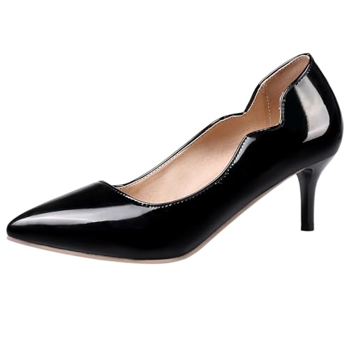 Damen Stiletto Pumps Pointed Toe Mitte Absatz Schuhe Ohne Verschluss Simple Abendschuhe D34902Ls Schwarz Gr 38 EU/39Cn von Bviennic