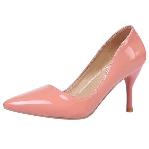 Damen mit Kätzchen Fersenpumps Pointed Toe Höhe Ferse Schuhe Ohne Verschluss Elegant Abendschuhe C33381Rb Pink Gr 46 EU/48Cn von Bviennic