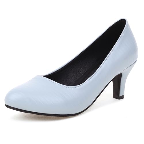 Damen mit Kätzchen Fersenpumps Pointed Toe Höhe Ferse Schuhe Ohne Verschluss Simple Arbeiting Schuhe F54194Rm Blau Gr 36 EU von Bviennic