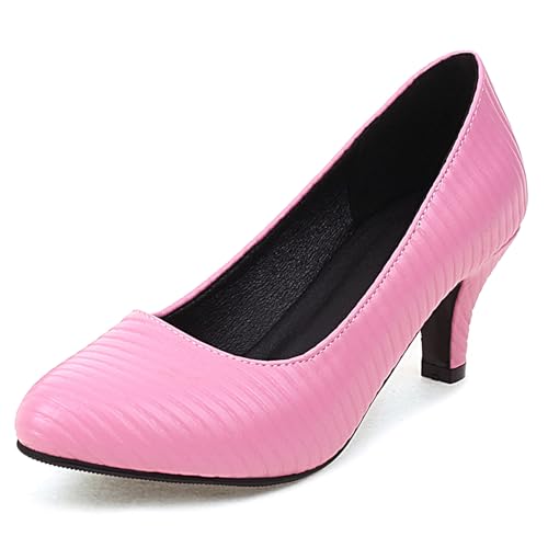 Damen mit Kätzchen Fersenpumps Pointed Toe Höhe Ferse Schuhe Ohne Verschluss Simple Arbeiting Schuhe M53908By Pink Gr 36 EU von Bviennic