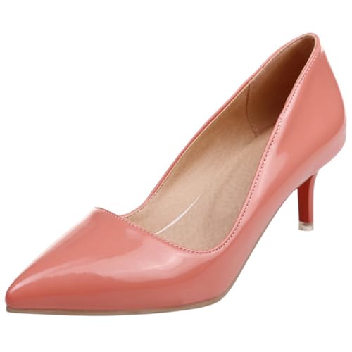 Damen mit Kätzchen Fersenpumps Pointed Toe Mitte Absatz Schuhe Ohne Verschluss Simple Arbeiting Schuhe T35994Ze Pink Gr 33.5 EU/33Cn von Bviennic