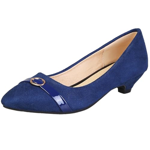 Damen mit Kätzchen Fersenpumps Pointed Toe Mitte Absatz Schuhe Ohne Verschluss Simple Daily Schuhe L56196El Blau Gr 33.5 EU/33Cn von Bviennic