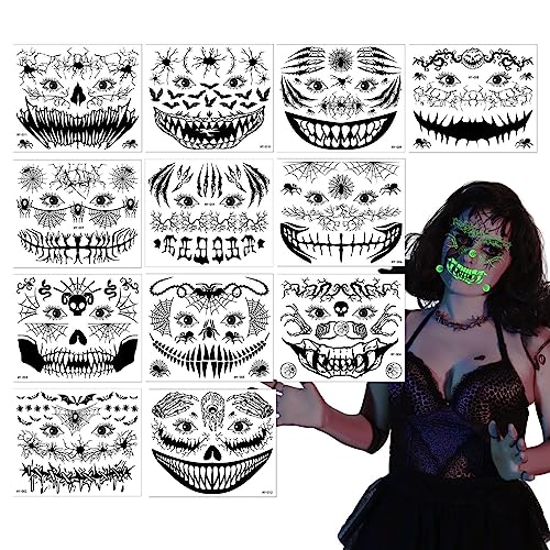 Bvizyelck Halloween Glow Body Sticker, Halloween-Gesichts- und Körperaufkleber, Halloween-Make-up-Horror-3D-Stereo-Partyzubehör für Kinder, Jungen und Mädchen von Bvizyelck