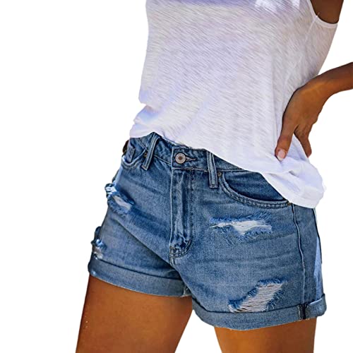 Jeansshorts für Damen,Jeansshorts für Damen | Zerrissene Denim-Shorts mit mittlerer Taille und Taschen | Blaue Jeansshorts für Damen für Partys, Jeansshorts zum Einkaufen Bvizyelck von Bvizyelck