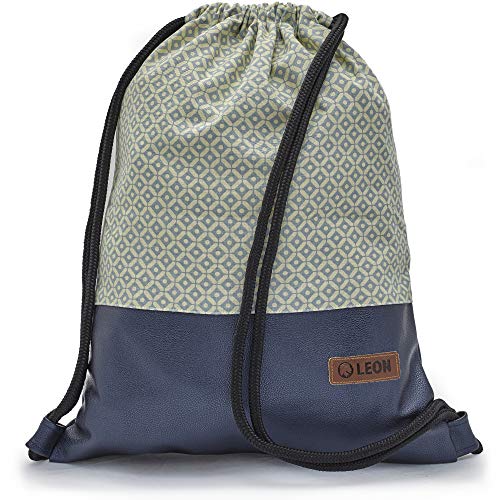 By Bers LEON Turnbeutel mit Innentaschen Reißverschluss Rucksack Beutel Tasche Damen Männer Teenager Gym bag Gym sack (KaroBlau_BlauMetallicPU) von By Bers