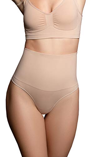 Bye Bra Nahtloser Tanga, Tanga Formen, Mittlere Bauchkontrolle, Hintern Heben, Shapewear für Damen, Schwarz/Beige Größe: S-XXL von Bye Bra