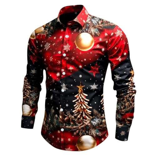 Herren Hemd, Weihnachtshemden, 3D Druck Lustige Christmas Shirt Hemd Weihnachten Funky Hemd Freizeithemd Weihnachten Hemd für Festival Party Freizeitkleidung Langarmhemd von C'est TT