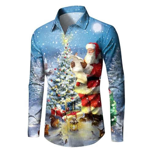 Weihnachtshemd Herren 3D Druck Xmas Freizeithemd Weihnachten Shirt Herren Hemd Langarm Hemden Xmas Kostümhemd Businesshemden Kostümhemd Für Festival Party Langarmhemd von C'est TT