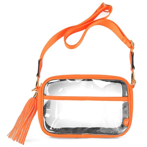 C.C Gürteltasche für Damen, Schultertasche, Crossbody-Tasche mit verstellbarem Riemen für Damen, Transparent, Orange, Gürteltasche für den Alltag von C.C