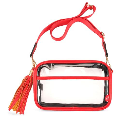 C.C Gürteltasche für Damen, Schultertasche, Crossbody-Tasche mit verstellbarem Riemen für Damen, Transparent, Rot, Gürteltasche für den Alltag von C.C