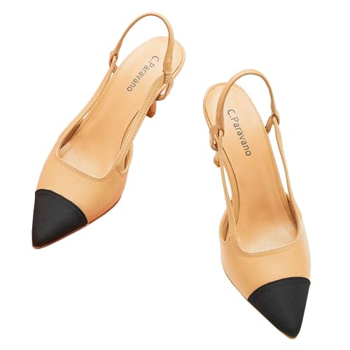 C.Paravano Slingback Pumps I Damen Slingback I Slingback Schwarz Damen I Pumps Damen I Slingback Pumps Damen I Stiletto High Heel Pumps Schuhe (Größe 41,Beige) von C.Paravano