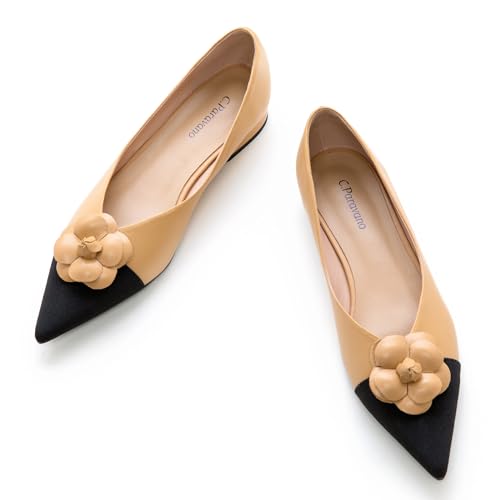 C.Paravano Flache Schuhe für Damen | Frauen Tweed Ballettschuhe | Spitze Flache Schuhe (42,Beige) von C.Paravano
