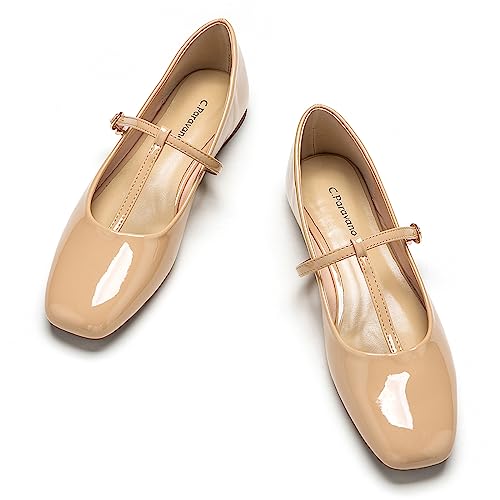 C.Paravano Mary Jane Damen Flats | Schuhe Damen | Damen Ballerinas | Damens Elegant Quadratische Flachs(36,Beige) von C.Paravano