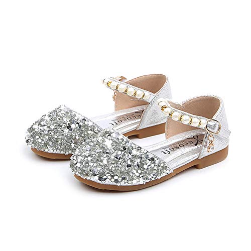 CAIJ Glitter Ballerinas für Mädchen Kleinkind Kinder Pailletten Blumenmädchen Schuhe Prinzessin Hochzeit Kleid Schuhe Silber von CAIJ