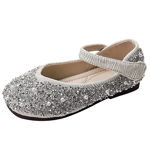 CAIJ Glitter Schuhe für Mädchen Prinzessin Kleid Flats Kleinkind kleine Kinder Mary Jane Schuhe Sparkle Ballerina Schuhe Silber von CAIJ