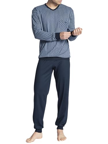 CALIDA Relax Imprint Bündchen-Pyjama Herren, aus 100% Baumwolle, Hose mit stoffbezogenem Gummibund von CALIDA