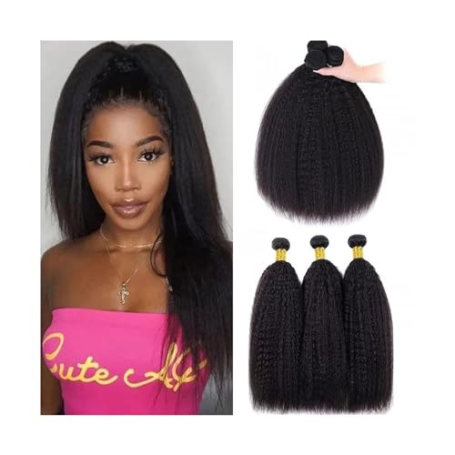 Haarverlängerungen 1/3/4 Pcs Human Hair Extensions Yaki Straight Human Hair Bundles for Black Women 8-40 Inch Kinky Straight Bundles Indian Remy Hair Extensions Echthaarbündel(Size:12 14 16) von CALQYSH