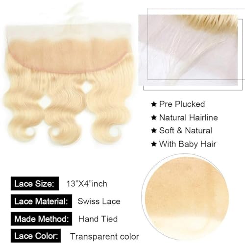 Haarverlängerungen 613 Blonde Bundles mit Spitze Frontal Körperwelle Brasilianische Menschliche Haarwebart Welle Lockiges Remy Haar Bundles mit Verschluss for Schwarze Frauen Echthaarbündel (Size : 4 von CALQYSH