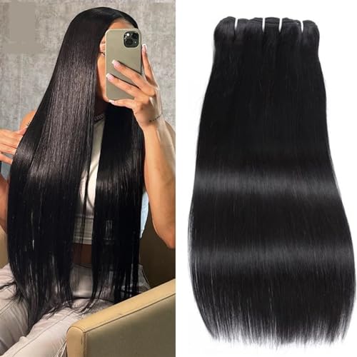 Haarverlängerungen Brasilianisches glattes Haarbündel, 100% unverarbeitetes Echthaar, glatte Haarverlängerungsbündel, natürliche Farbe, Echthaar, glatt, for schwarze Frauen Echthaarbündel(Size:18 18 von CALQYSH