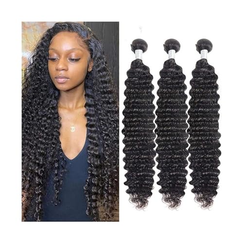 Haarverlängerungen Deep Wave Bundles Unverarbeitete indische Echthaarverlängerung, natürliche Farbe, 8–40 Zoll, Doppelschuss, lockiges Remy-Haargewebe for Frauen Echthaarbündel(Size:12 14 16) von CALQYSH