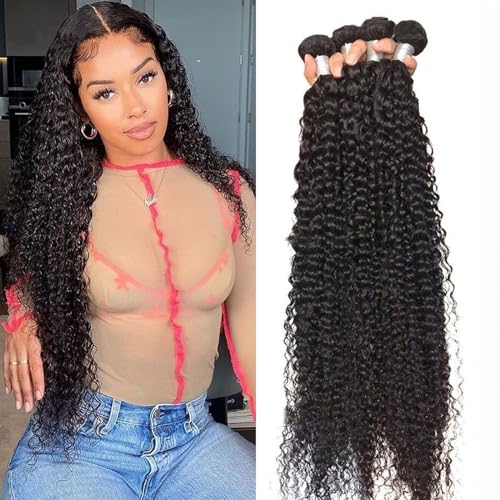 Haarverlängerungen Verworrene lockige Bundles, Echthaar-Bündel, 20,3–101,6 cm, lockiges brasilianisches Remy-Haar, Bündel, natürliche Doppelschuss-Echthaarverlängerungen for schwarze Frauen Echthaarbü von CALQYSH