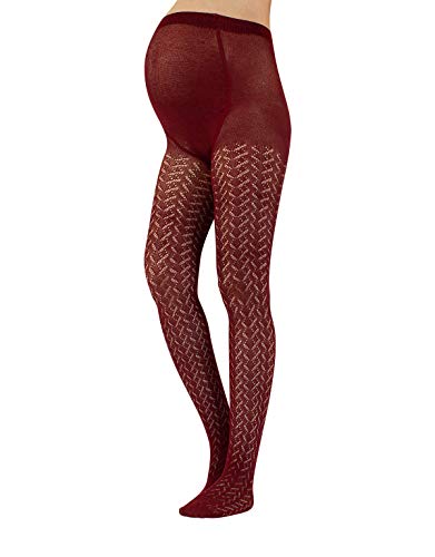 CALZITALY Gestrickte Umstandsstrumpfhose aus Baumwolle | Gemusterte Schwangerschaftsstrumpfhosen | Grau | S, M, L, XL | Made in Italy (XL, Bordeaux) von CALZITALY