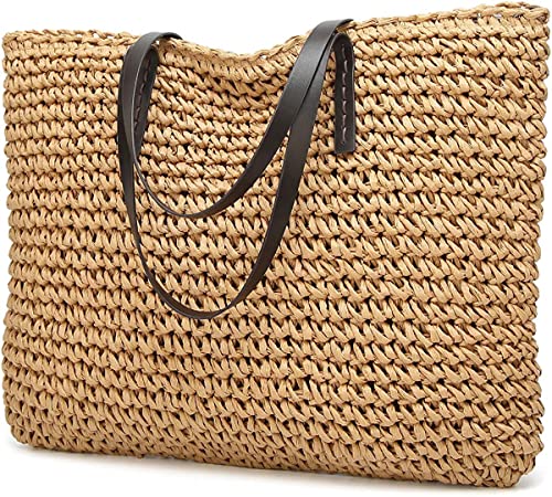 CAMILIFE Sommer Strand Tasche, Damen Stroh Handtasche Sea Handarbeit Strohtasche Umhängetasche Groß Schultertasche für Frauen Reisen Urlaub Täglicher Gebrauch Tragetasche mit Reißverschluss von Camilife