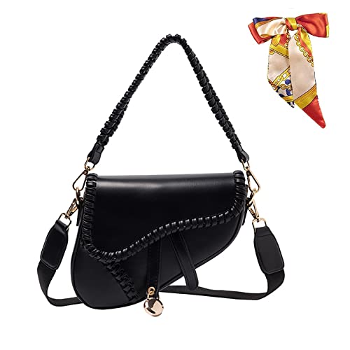 Vintage Satteltasche für Damen 90er Jahre Retro Kleine Retro Saddle Bag mit Reißverschluss Pu-Leder Umhängetasche Lässige Multifunktions Crossbody Handtasche für Alltag, Party, Geschenk (Schwarz- S) von Camilife