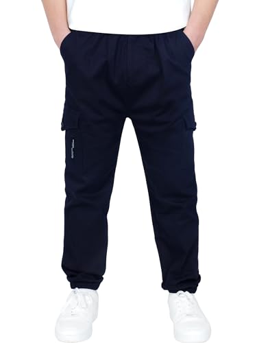 CAMLAKEE Cargohose Jungen Jogginghose Kinder Cargo Hosen Jungs Arbeitshose mit Elastischem Bund Navy DE: 128-134 (Herstellergröße 130) von CAMLAKEE