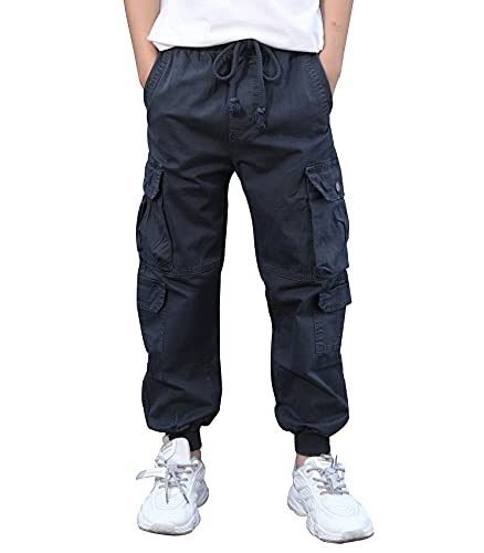 CAMLAKEE Jungen Cargohose Slim Fit Skaterhose Kinder Jogger Hose mit Mehreren Taschen und Gummizug Dunkelblau DE: 116 (Herstellergröße 6) von CAMLAKEE