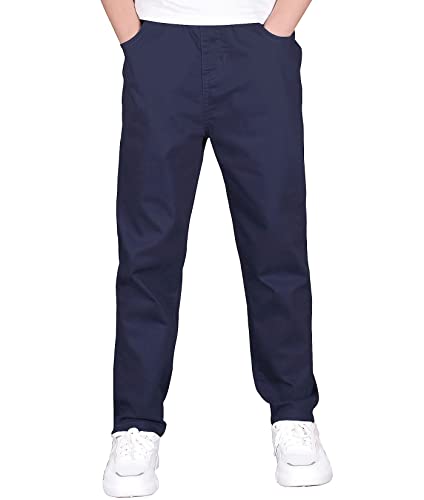 CAMLAKEE Jungen Chino Hose Kinder Jungs Straight Fit Chinohose mit Elastischem Bund Navy DE: 152-158 (Herstellergröße 150) von CAMLAKEE