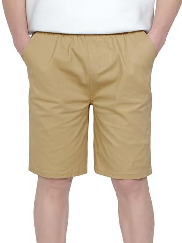 CAMLAKEE Jungen Chino Shorts Kinder Kurze Hosen Freizeit Bermuda Jungs Chinoshorts mit Elastische Taille Khaki DE: 140-146 (Herstellergröße 140) von CAMLAKEE