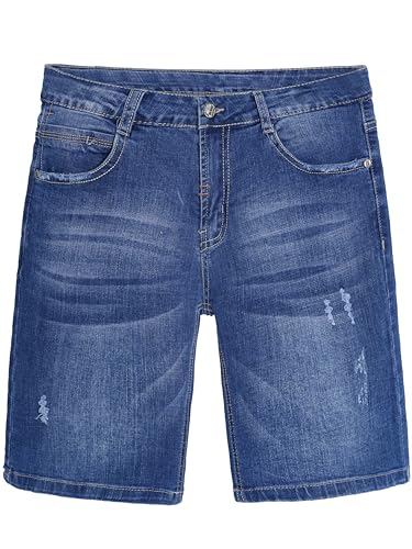 CAMLAKEE Jungen Jeansshorts Kinder Kurze Hosen Mädchen Jeans Bermuda Sommer Shorts mit Elastischer Bund Hellblau DE: 146-152 (Herstellergröße 150) von CAMLAKEE