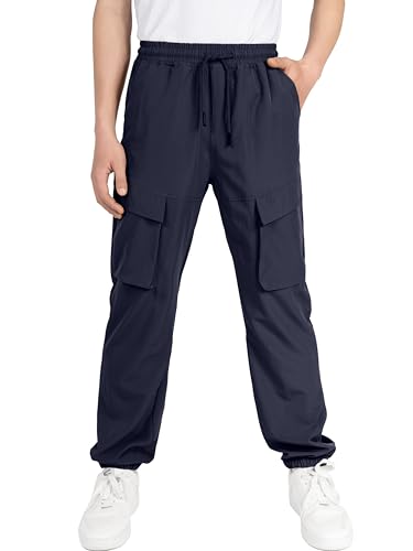 CAMLAKEE Kinder Cargohose Jogginghose Jungen Cargo Jogger Hose Jungs Leicht Wasserdicht Freizeithose mit Elastische Taille Navy DE:158 (Herstellergröße 160) von CAMLAKEE