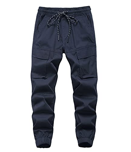 CAMLAKEE Kinder Cargohose Slim Fit Jungen Jogginghose Jungs Cargo Jogger Hose mit Gummizug Marine DE:122-128 (Herstellergröße 130) von CAMLAKEE