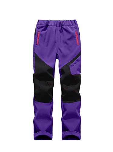 CAMLAKEE Kinder Softshellhose Jungen Gefüttert Hose Wasserdicht Outdoorhose Mädchen Skihose Atmungsaktiv Trekkinghose mit Farbblock Violett 122-128 von CAMLAKEE