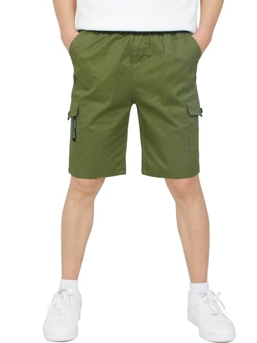 CAMLAKEE Kurze Hose Kinder Jungen Cargo Shorts Jungs Cargoshorts Sommer Kurz Arbeits Hosen mit Elastischem Bund Armee DE: 122-128 (Herstellergröße 130) von CAMLAKEE