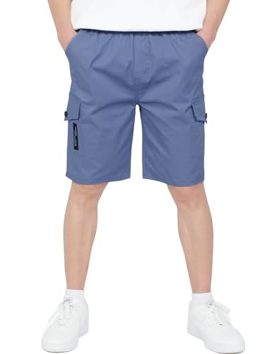 CAMLAKEE Kurze Hose Kinder Jungen Cargo Shorts Jungs Cargoshorts Sommer Kurz Arbeits Hosen mit Elastischem Bund Blau DE: 146-152 (Herstellergröße 150) von CAMLAKEE