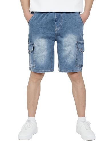 CAMLAKEE Kurze Hose Kinder Jungen Cargo Shorts Jungs Cargoshorts Sommer Kurz Arbeits Hosen mit Elastischem Bund Denim DE: 122-128 (Herstellergröße 130) von CAMLAKEE