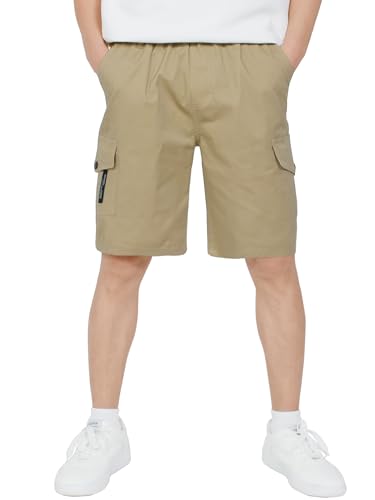 CAMLAKEE Kurze Hose Kinder Jungen Cargo Shorts Jungs Cargoshorts Sommer Kurz Arbeits Hosen mit Elastischem Bund Khaki DE: 122-128 (Herstellergröße 130) von CAMLAKEE