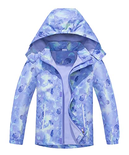 CAMLAKEE Mädchen Regenjacke Gefütterte Kinder Softshelljacke Übergangsjacke Warme Jacke Gedruckt Winterjacke Lila DE: 104-110 (Herstellergröße 110) von CAMLAKEE