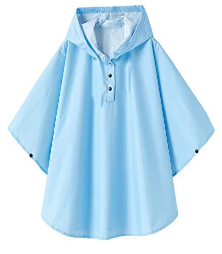 CAMLAKEE Mädchen Regenponcho Wasserdicht Kinder Regenmantel Fahrrad Leichter Regencape Jungen Ponch Blau DE: 128-140 (Herstellergröße L) von CAMLAKEE