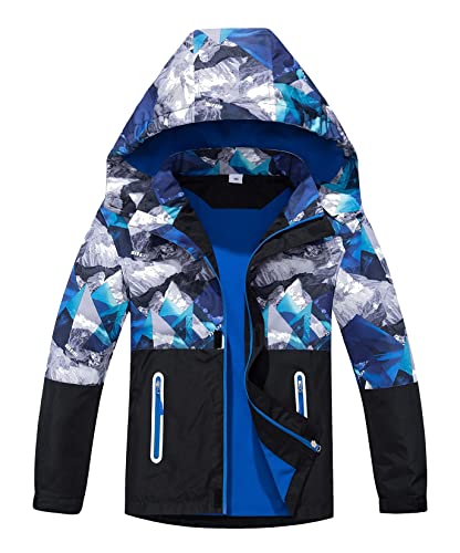 CAMLAKEE Softshelljacke Jungen Übergangsjacke Kinder Regenjacke Gefüttert Jungs Wasserdichte Jacke mit Kapuze Blau DE: 116-122 (Herstellergröße 120) von CAMLAKEE