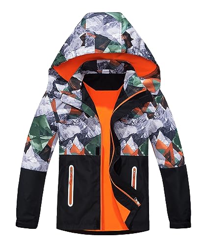 CAMLAKEE Softshelljacke Jungen Übergangsjacke Kinder Regenjacke Gefüttert Jungs Wasserdichte Jacke mit Kapuze Orange DE: 104-110 (Herstellergröße 110) von CAMLAKEE