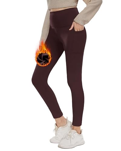 CAMPSNAIL Thermo Leggings Damen-Winter Gefütterte High Waist Leggings mit Innenfleece Sportleggins Lang Warm Yogahose Laufhose(Kaffee,XL) von CAMPSNAIL