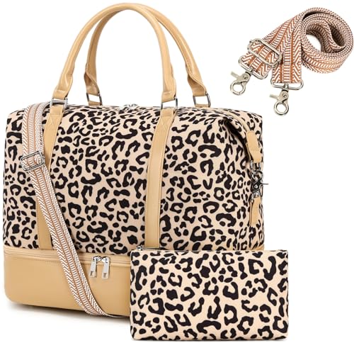 CAMTOP Weekender Reisetasche für Damen, mit Gepäckhülle und Schuhfach, 2 Stück Leopard, Reisen von CAMTOP