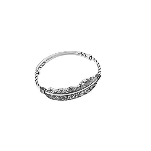 CAOMEI Armband Aus Sterlingsilber,925 Sterling Silber Armreif Vintage Distressed Feder Breit Ethnische Manschette Armreif Verstellbare Offene Paare Amulett Armband Für Männer Frauen von CAOMEI