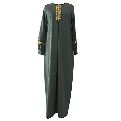 Damen Plus Size Print Abaya Jilbab muslimischen Maxi-Kleid Casual Kaftan langes Kleid,Loser Normallack Kleidungs Damen Lange Ärmel Ramadan Kleider Gebet Kleid,Grün,XXL von CAOQAO