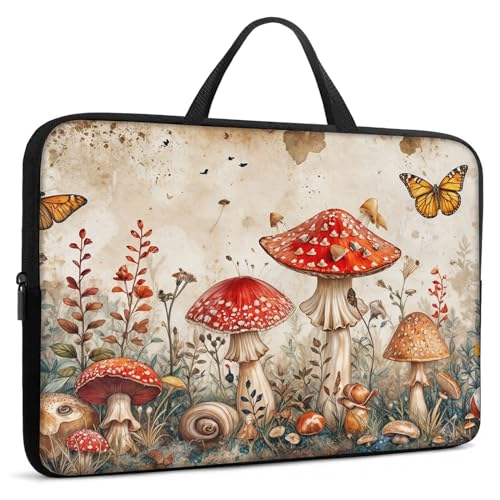 Laptop-Hülle mit Griff, 33 cm, 33,8 cm, 35,1 cm, Computer-Schutzhülle, Polyester + Schaumstoff-Zwischenschicht, weiche Tragetasche für Kinder, Damen, Herren, Pilz, Schmetterling, Unkraut von CAPAUNVDA