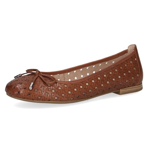 CAPRICE Damen Ballerinas aus Leder mit Lochmuster, Braun (Cognac Nappa), 38 EU von CAPRICE